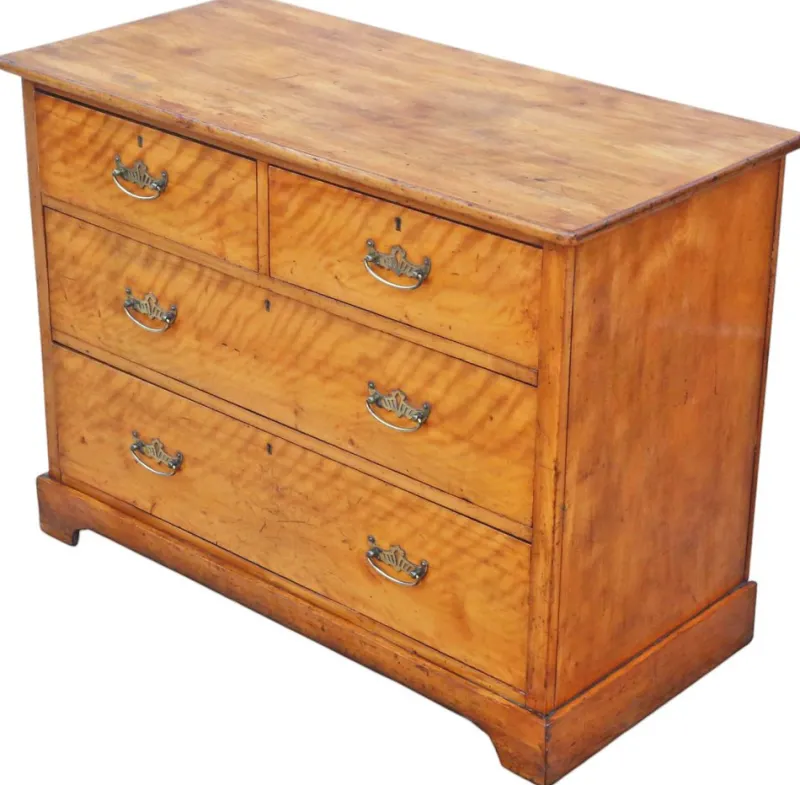 Pamono Antique Satin Walnut Chest of Drawers, 19th Century> Dressers, Commodes & Chests