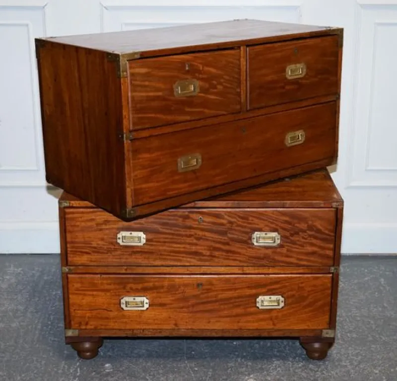 New Pamono Antique Satinwood Military Campaign Chest of Drawers, 1800s