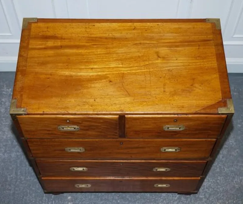 New Pamono Antique Satinwood Military Campaign Chest of Drawers, 1800s