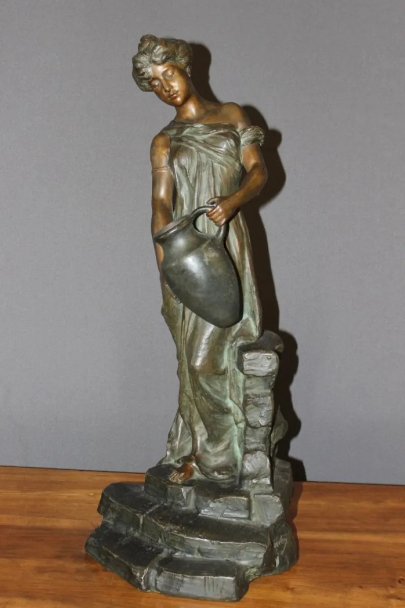 Pamono Antique Sculpture of a Woman by Alfred Jean Foretay> Art Nouveau
