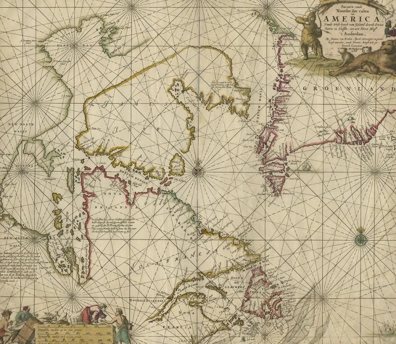 Pamono Antique Sea Chart of Hudson Bay and Arctic Canada by Van Keulen, 1681> Wall Decor