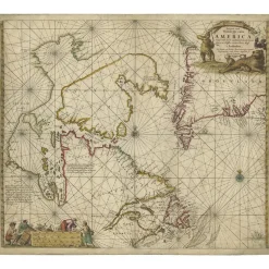 Pamono Antique Sea Chart of Hudson Bay and Arctic Canada by Van Keulen, 1681> Wall Decor