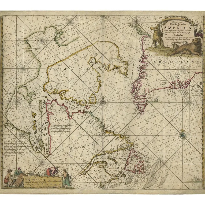Pamono Antique Sea Chart of Hudson Bay and Arctic Canada by Van Keulen, 1681> Wall Decor