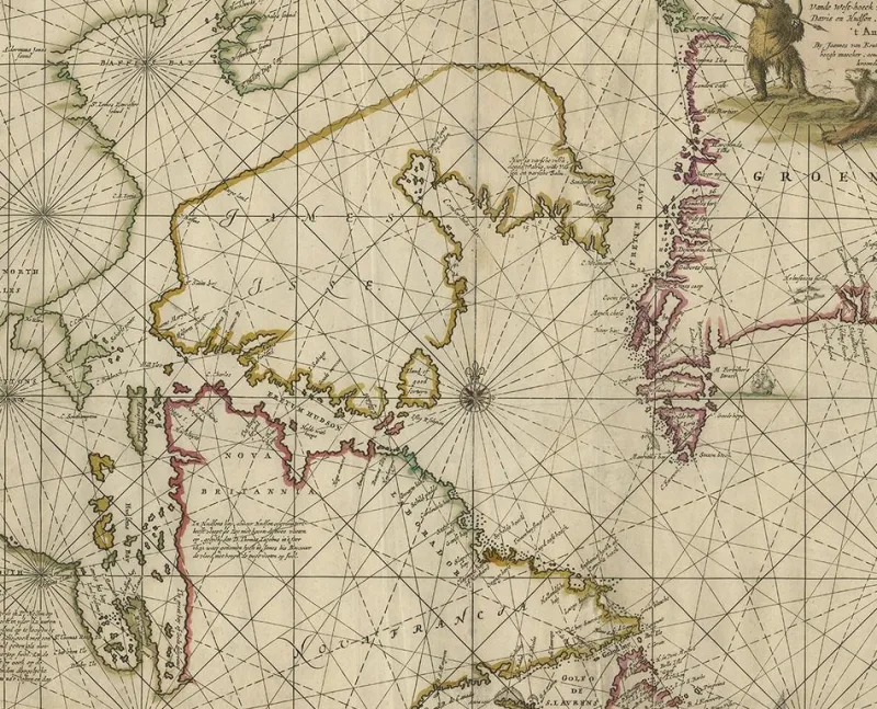 Pamono Antique Sea Chart of Hudson Bay and Arctic Canada by Van Keulen, 1681> Wall Decor