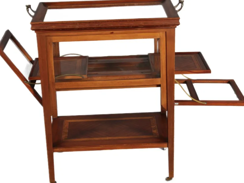 Pamono Antique Serving Trolley with Automatic Pull-Out Removable Tray in Mahoganyy 1900s> Serving Bar Carts & Trolleys