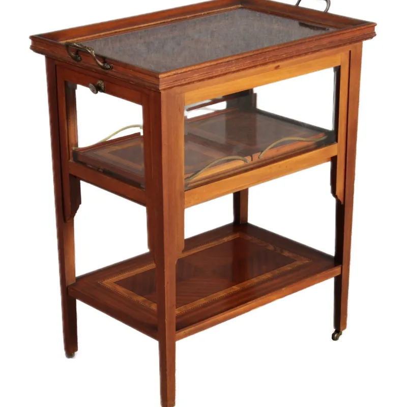 Pamono Antique Serving Trolley with Automatic Pull-Out Removable Tray in Mahoganyy 1900s> Serving Bar Carts & Trolleys