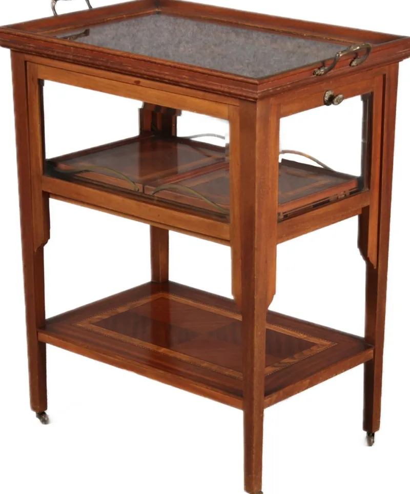 Pamono Antique Serving Trolley with Automatic Pull-Out Removable Tray in Mahoganyy 1900s> Serving Bar Carts & Trolleys