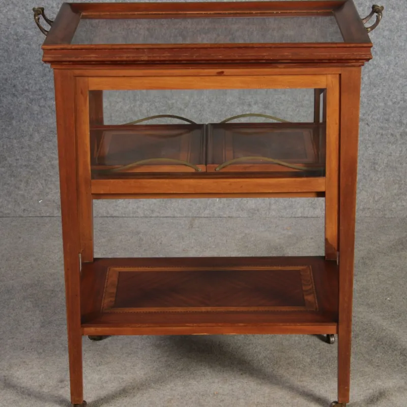 Pamono Antique Serving Trolley with Automatic Pull-Out Removable Tray in Mahoganyy 1900s> Serving Bar Carts & Trolleys