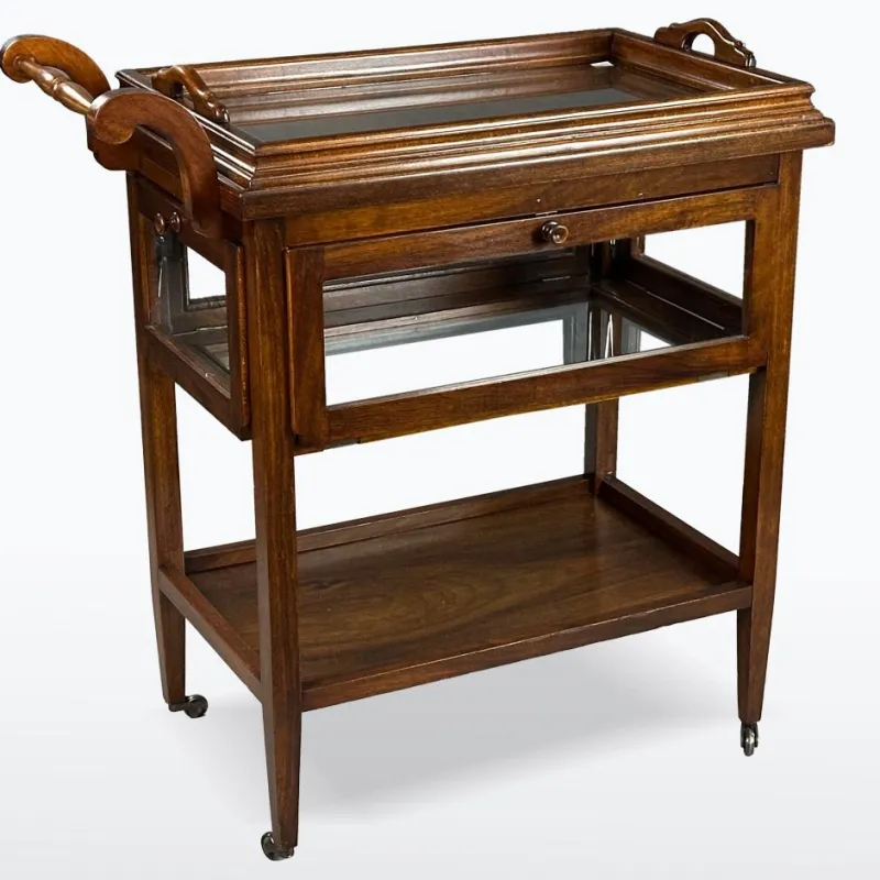 Sale Pamono Antique Serving Trolley with Folding Side Panels and Removable Tray, 1920s