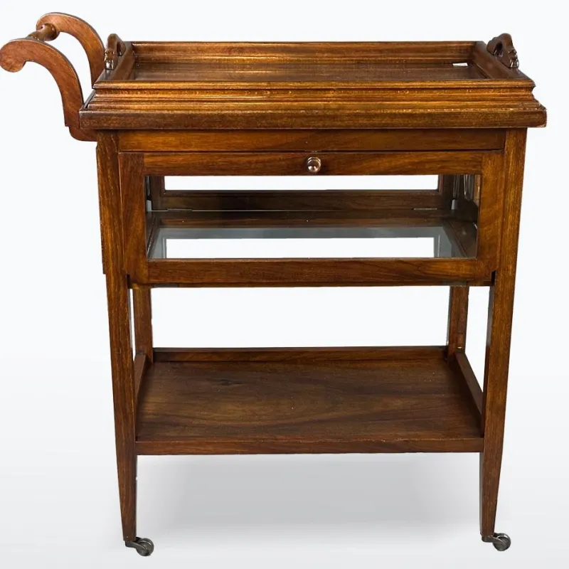Sale Pamono Antique Serving Trolley with Folding Side Panels and Removable Tray, 1920s