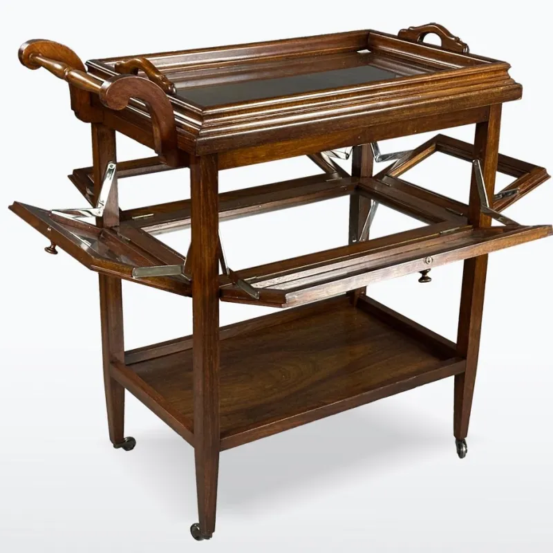 Sale Pamono Antique Serving Trolley with Folding Side Panels and Removable Tray, 1920s