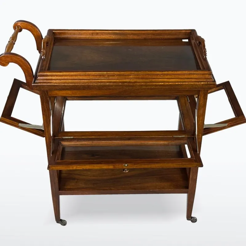 Sale Pamono Antique Serving Trolley with Folding Side Panels and Removable Tray, 1920s