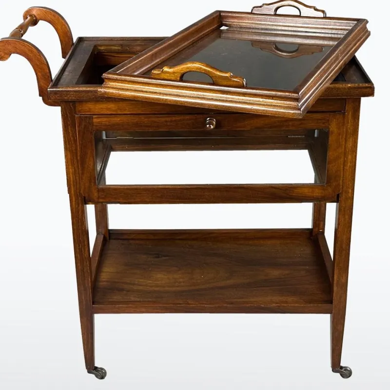 Sale Pamono Antique Serving Trolley with Folding Side Panels and Removable Tray, 1920s
