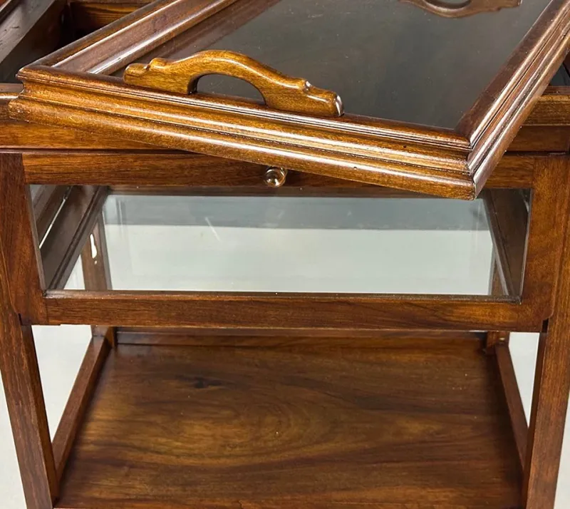 Sale Pamono Antique Serving Trolley with Folding Side Panels and Removable Tray, 1920s