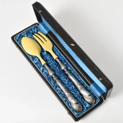 Pamono Antique Silver and Faux Ivory Salad Serving Set, 1890s, Set of 2> Cutlery & Serving Utensils