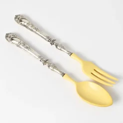 Pamono Antique Silver and Faux Ivory Salad Serving Set, 1890s, Set of 2> Cutlery & Serving Utensils