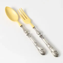 Pamono Antique Silver and Faux Ivory Salad Serving Set, 1890s, Set of 2><noscript><img width=