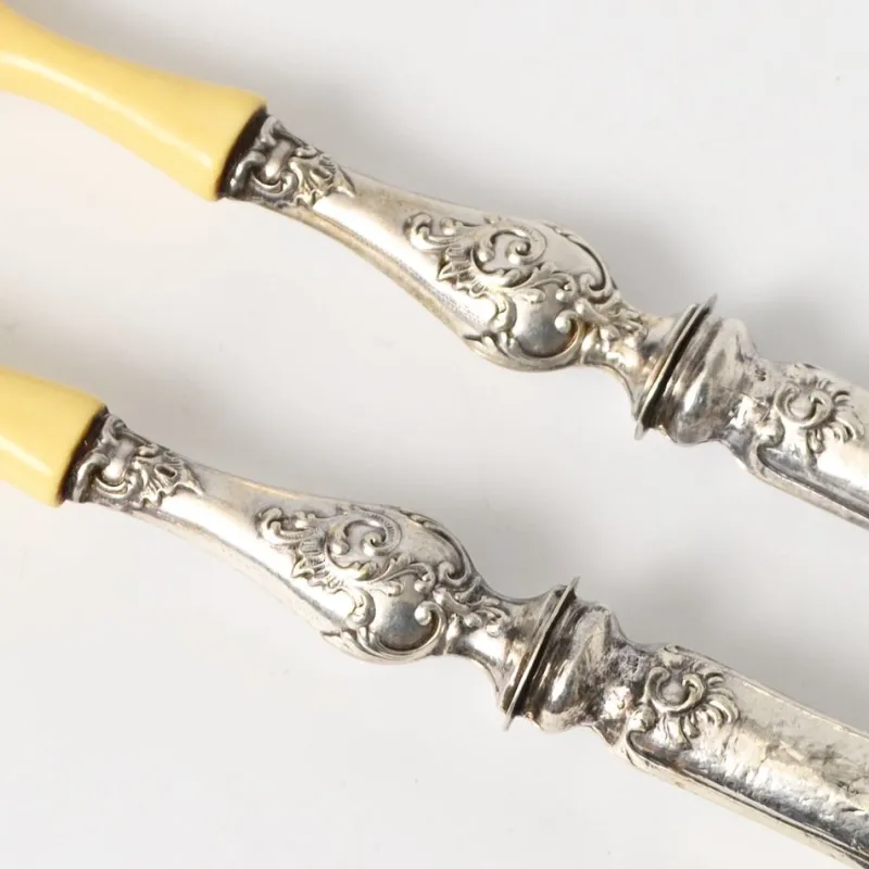 Pamono Antique Silver and Faux Ivory Salad Serving Set, 1890s, Set of 2> Cutlery & Serving Utensils