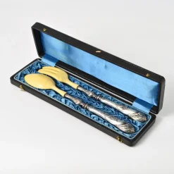 Pamono Antique Silver and Faux Ivory Salad Serving Set, 1890s, Set of 2><noscript><img width=