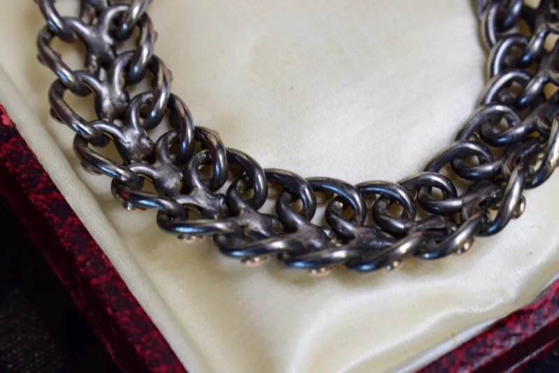 Pamono Antique Silver and Rose Gold Link Bracelet, 1890s> Bracelets