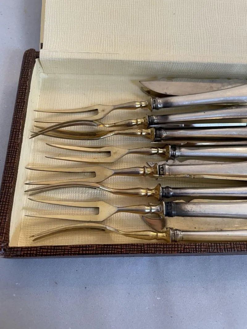 Pamono Antique Silver Fruit Cutlery Set by Alfred Pollak, Set of 16> Cutlery & Serving Utensils