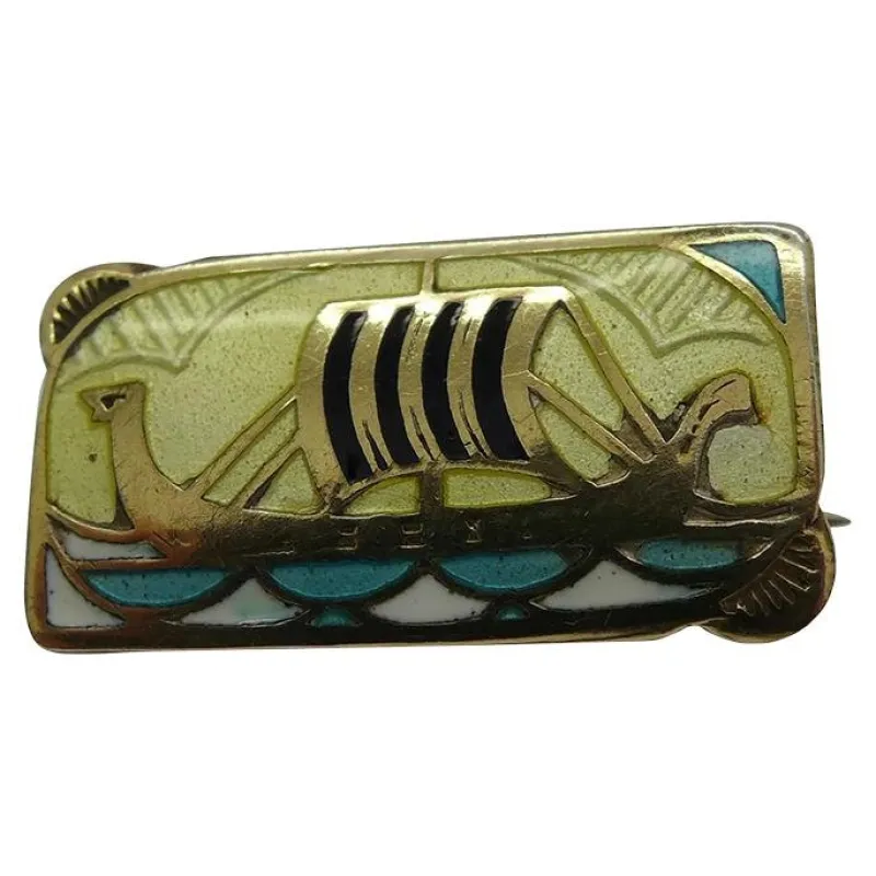 Pamono Antique Silver Gilt and Enamel Viking Ship Brooch by Gustav Gaudernack, 19th Century> Brooches