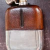 Best Pamono Antique Silver Plated Leather Bound Hip Flask by James Dixon & Sons, 1920s
