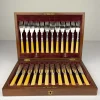 Pamono Antique Silver-Plated Fish Knifes and Forks for 12 from Sheffield, England, 1910s, Set of 24> Cutlery & Serving Utensils
