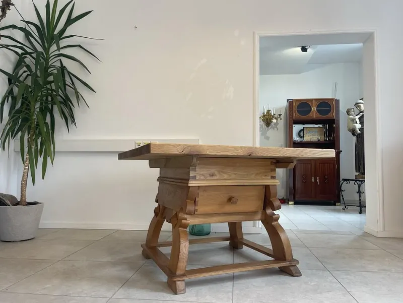 Pamono Antique Solid Wood Farmhouse Table> Worktables & Workbenches