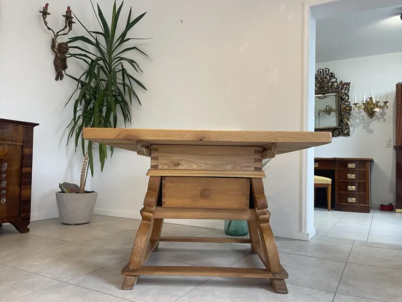 Pamono Antique Solid Wood Farmhouse Table> Worktables & Workbenches