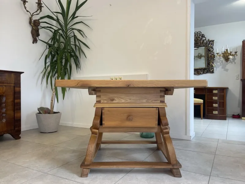 Pamono Antique Solid Wood Farmhouse Table> Worktables & Workbenches