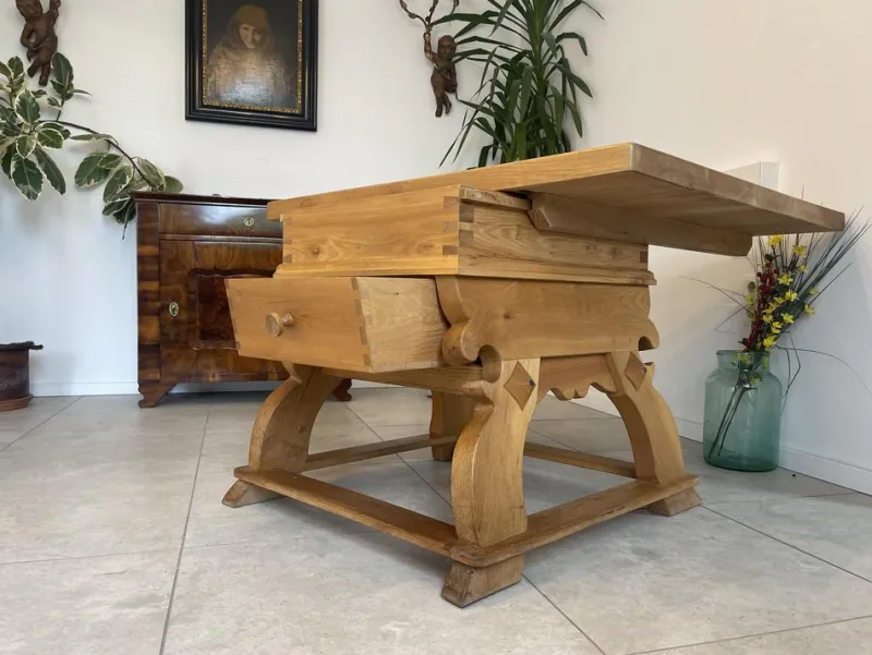 Pamono Antique Solid Wood Farmhouse Table> Worktables & Workbenches