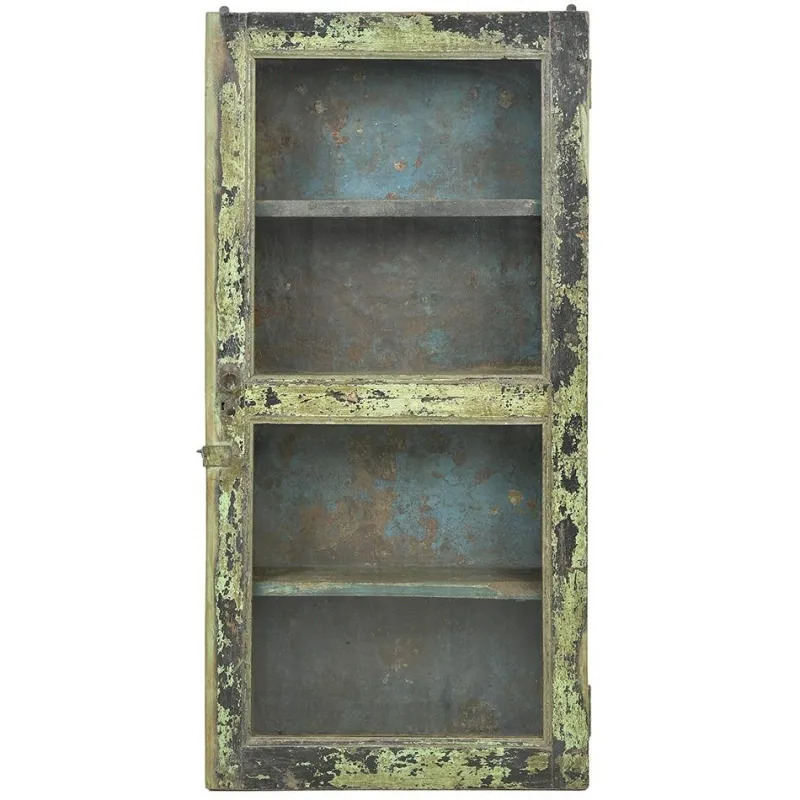 Pamono Antique Solid Wood Wall Display Case with Green Patina> Shelves & Wall Units