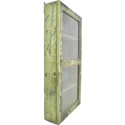 Pamono Antique Solid Wood Wall Display Case with Green Patina><noscript><img width=