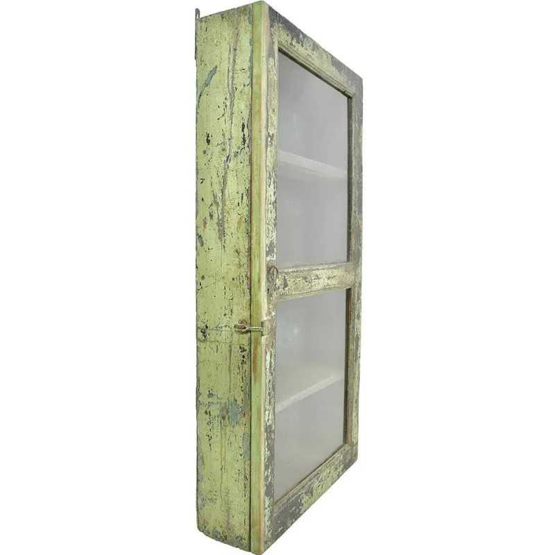Pamono Antique Solid Wood Wall Display Case with Green Patina> Shelves & Wall Units