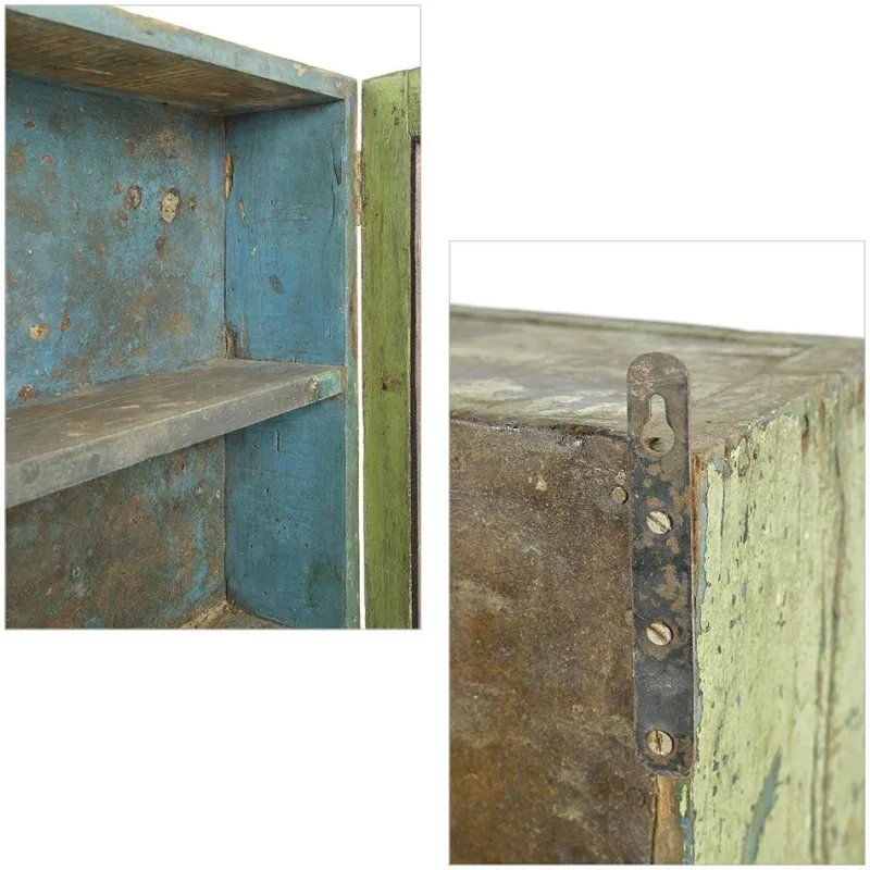 Pamono Antique Solid Wood Wall Display Case with Green Patina> Shelves & Wall Units
