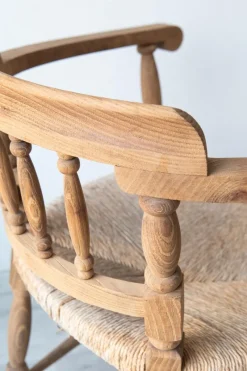 Pamono Antique Spanish Armchair, Natural Oak, Wicker Seat, 1890s><noscript><img width=