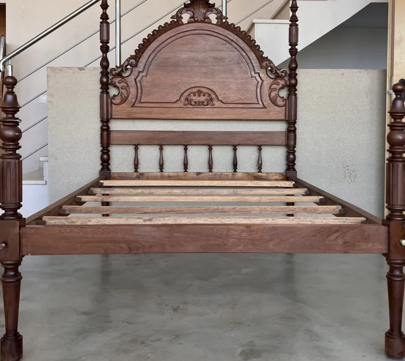 Pamono Antique Spanish Bed with Wood Slabs, 1900