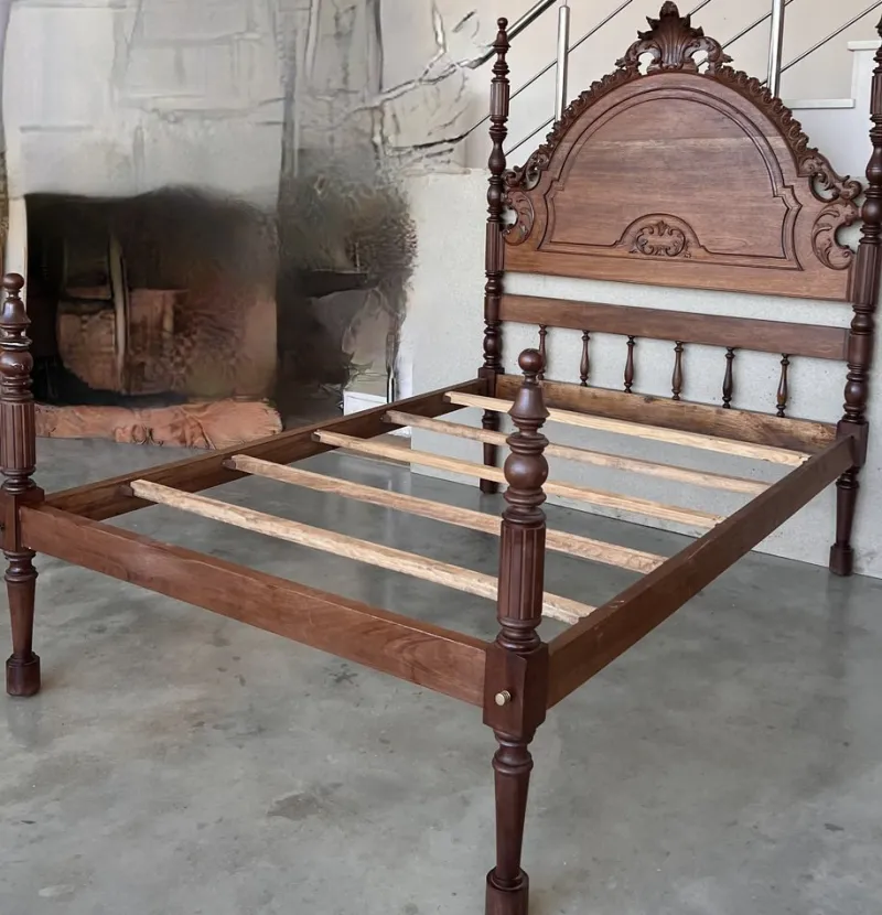 Pamono Antique Spanish Bed with Wood Slabs, 1900