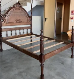 Pamono Antique Spanish Bed with Wood Slabs, 1900
