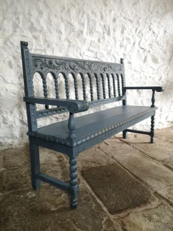 Pamono Antique Spanish Painted Chestnut Settle Bench, 1880> Benches