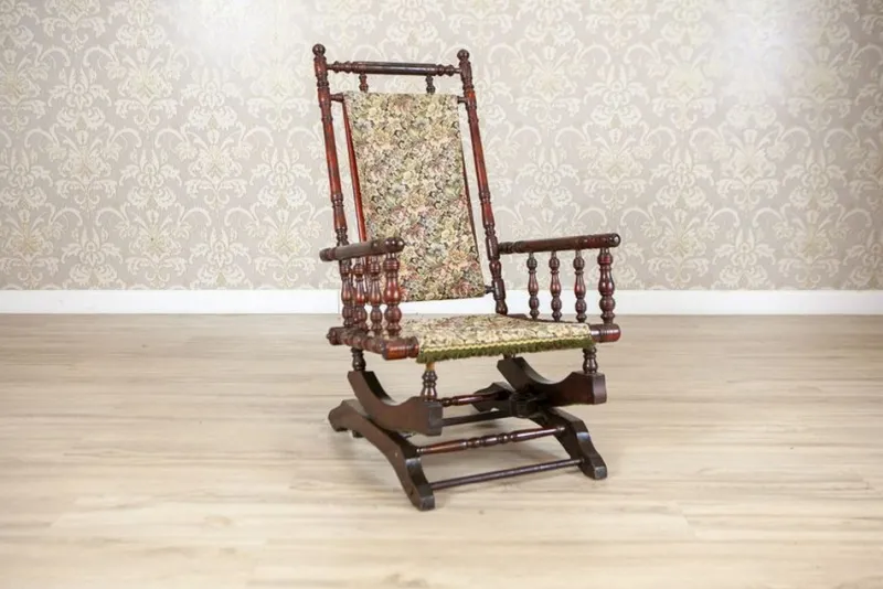 Clearance Pamono Antique Spring Rocking Chair in Floral Fabric, 1890s