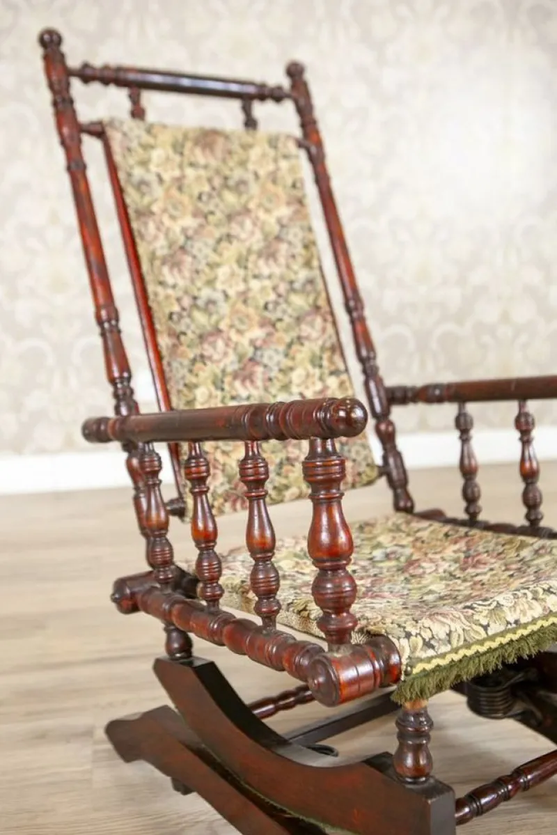 Clearance Pamono Antique Spring Rocking Chair in Floral Fabric, 1890s