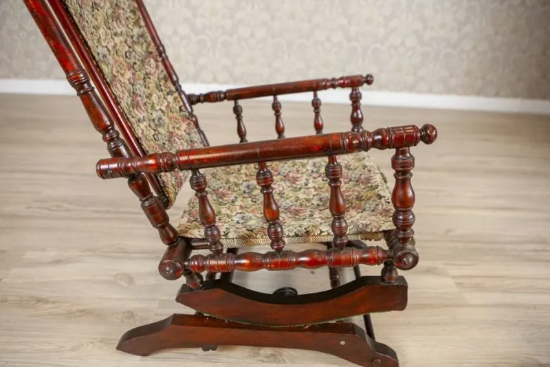 Clearance Pamono Antique Spring Rocking Chair in Floral Fabric, 1890s