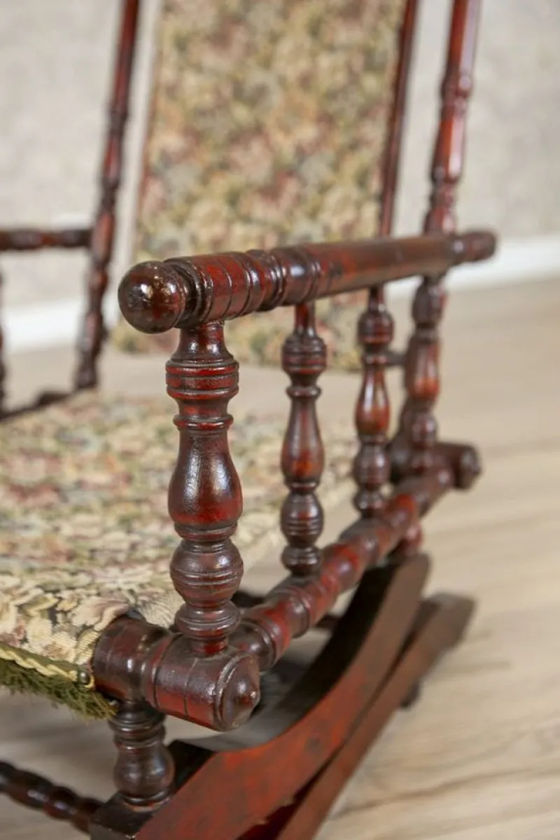 Clearance Pamono Antique Spring Rocking Chair in Floral Fabric, 1890s