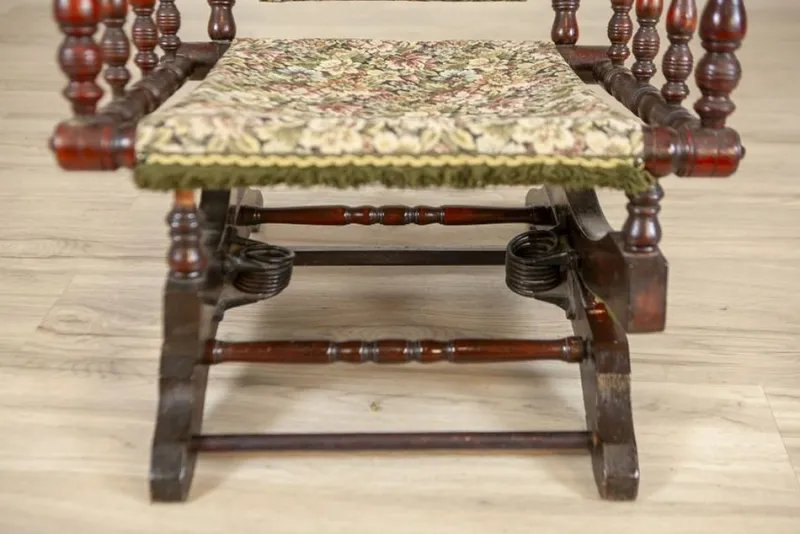 Clearance Pamono Antique Spring Rocking Chair in Floral Fabric, 1890s