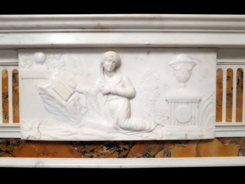 Hot Pamono Antique Statuary and Convent Sienna Marble Fireplace Mantel