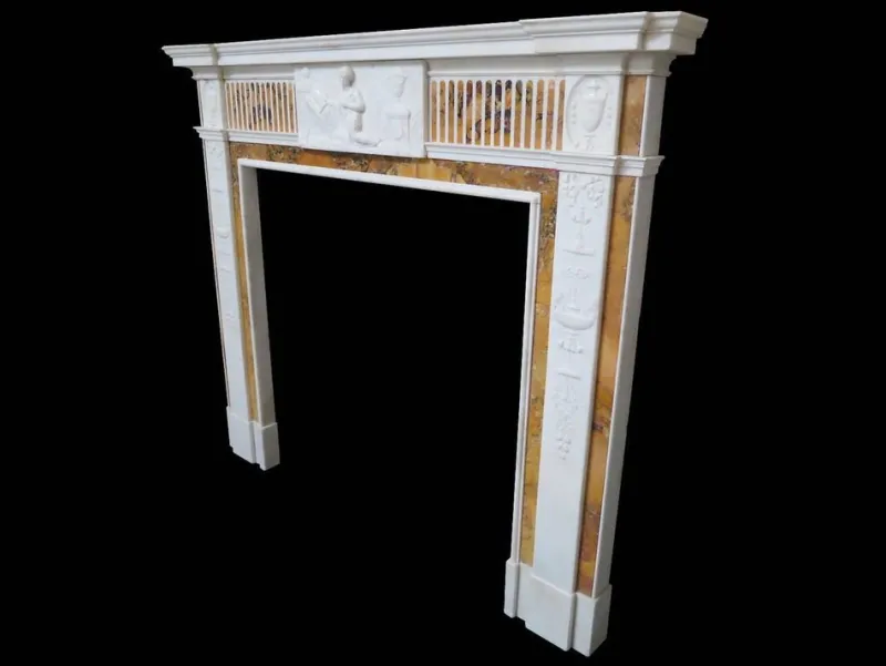 Hot Pamono Antique Statuary and Convent Sienna Marble Fireplace Mantel