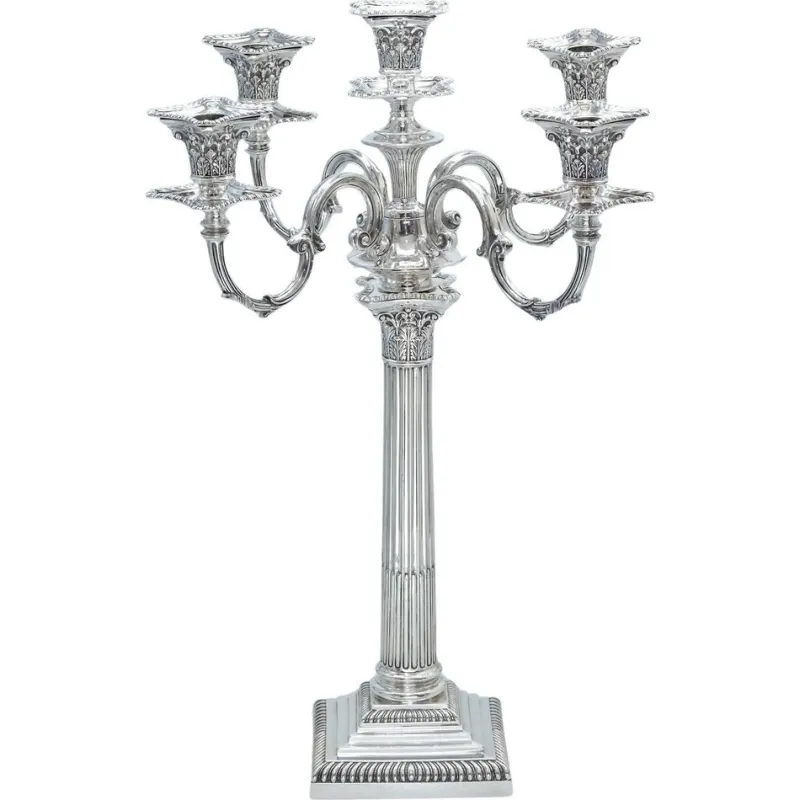 Sale Pamono Antique Sterling Silver Five-Light Corinthian Column Candelabra from Goldsmiths & Silversmiths, London, 1925