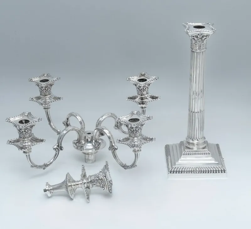 Sale Pamono Antique Sterling Silver Five-Light Corinthian Column Candelabra from Goldsmiths & Silversmiths, London, 1925